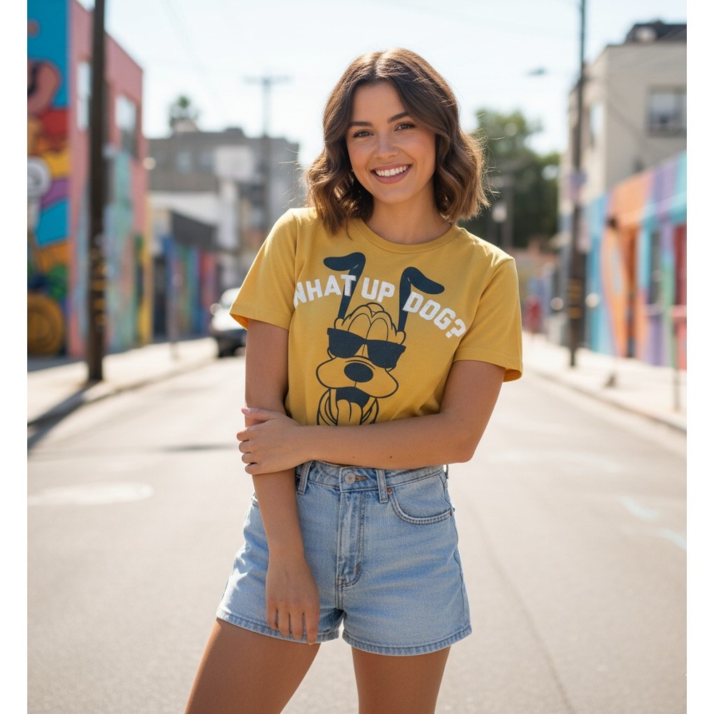 Disney Pluto What Up Dog Tee Adult S Gold Graphic Tee Retro Y2K Kidcore Cutecore